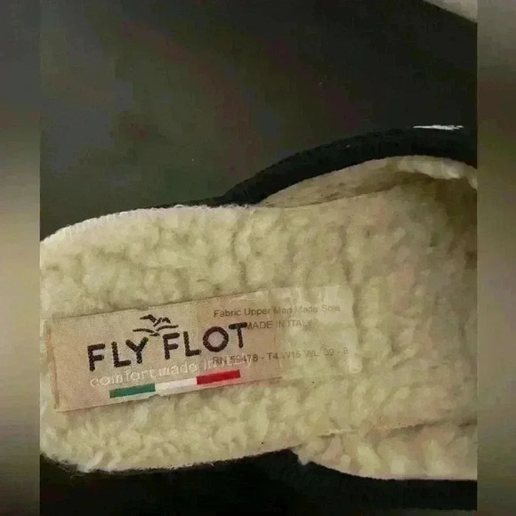 Fly Flot Womens Mule Flat Shoes Black Slip On Sherpa Lined Logo Italy Size 8 - Picture 2 of 8